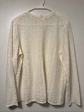 Uniqlo Cream Lace Long-Sleeve Crewneck Top